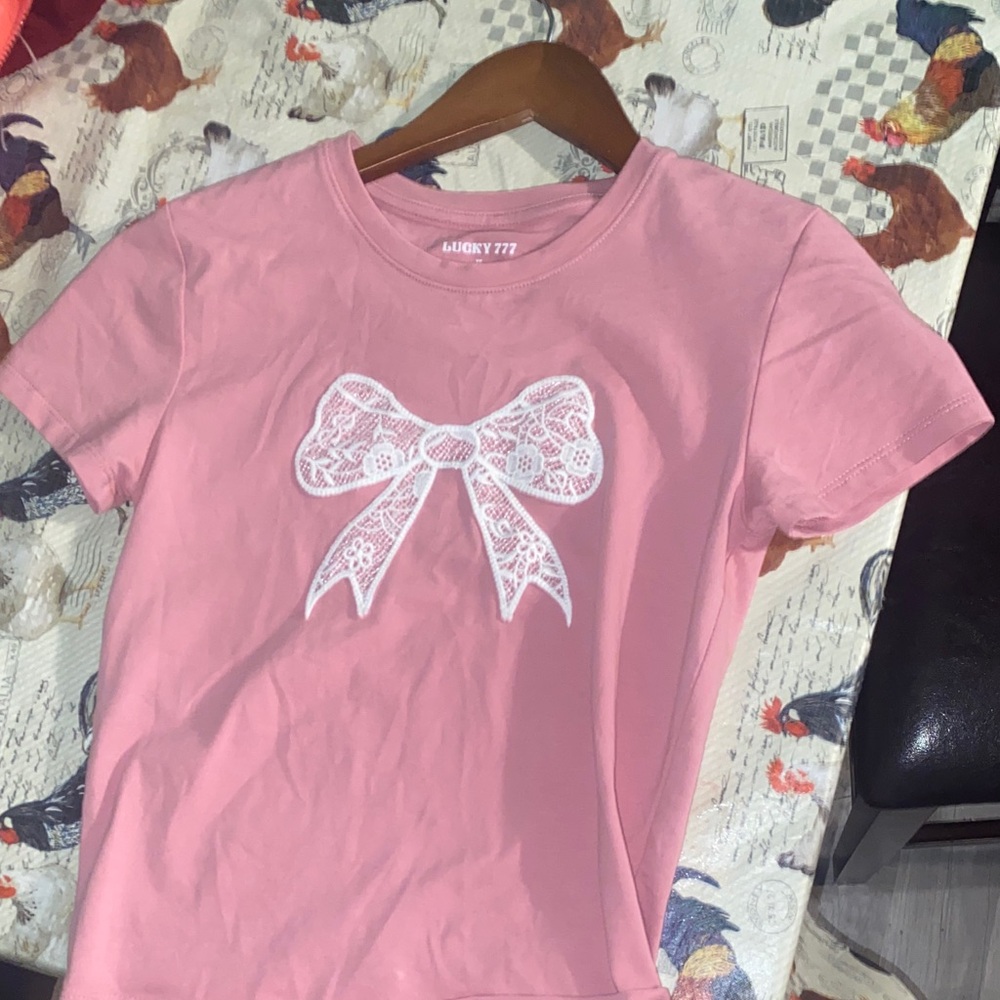 Lucky Brand Pink Tee with Lace Bow perfect for little girls